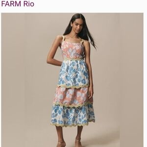 FARM Rio Multicolor Floral Tiered Midi Dress. Size L